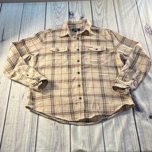 Pacific Outfitters Men’s Button Down Size M Cream and Brown Checkered Shirt